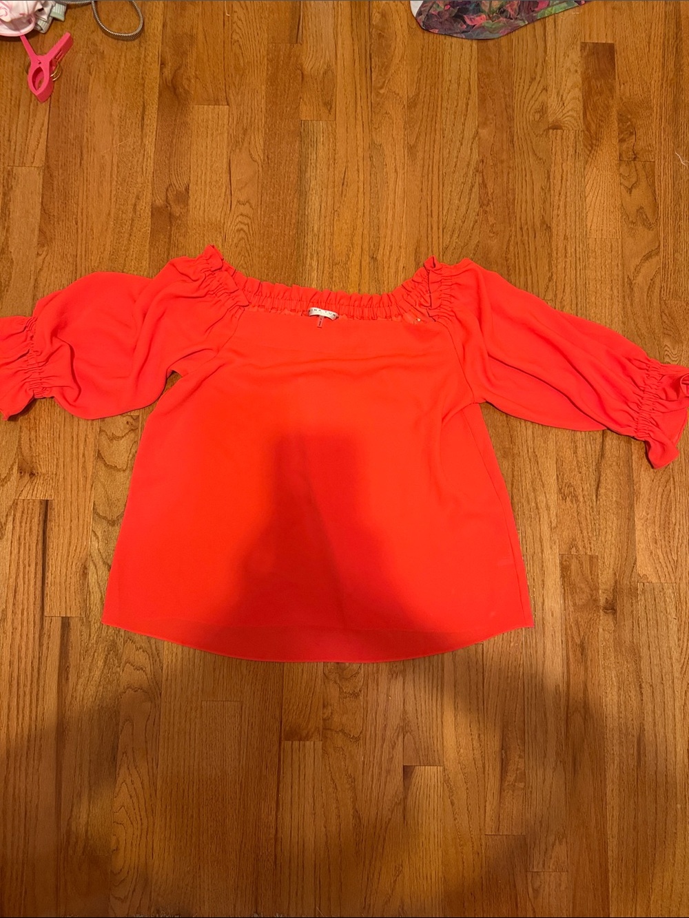 Trina Turk Coral Off-Shoulder Puff Sleeve Blouse